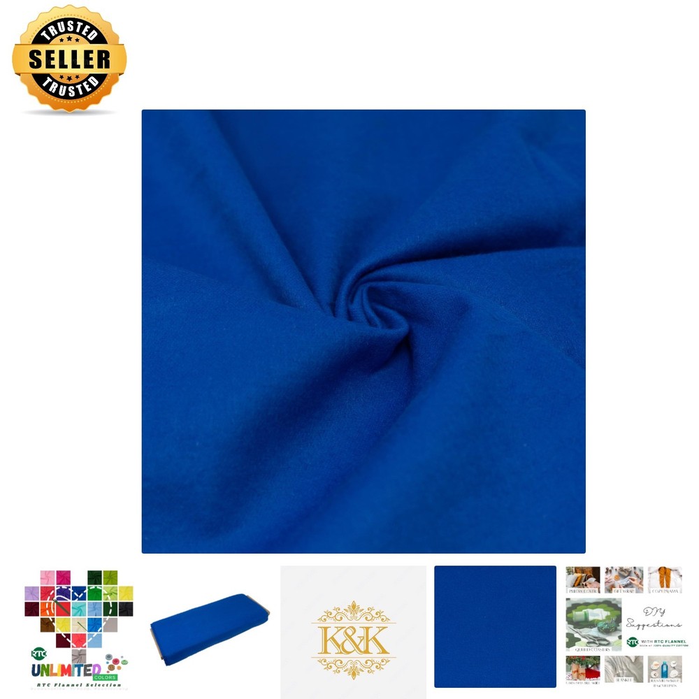 Solid Royal Blue 100% Cotton Flannel Fabric – Machine Washable, By the Yard