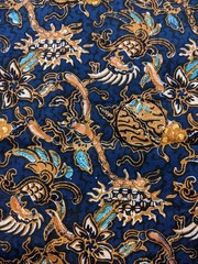 Vtg Batik Sarong Cotton 41”x 89” Fabric Wrap Indonesia Blue