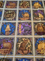 DAN MORRIS HI FASHION FABRICS DAN-M4 CATS CHEATER QUILT KITTY SQUARES 23″ X 43″