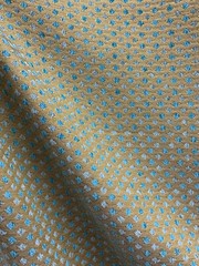 TURQUOISE BLUE GOLD DIAMOND CHENILLE UPHOLSTERY BROCADE FABRIC (56 in.) Sold BTY