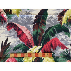 MCM Vintage Barkcloth Leaves 23″lx 47″w Multi Red Green Pink Lime Grey remnant