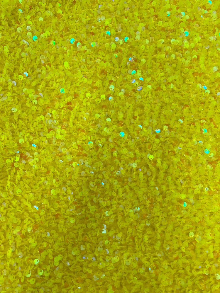 Stephanie IRIDESCENT YELLOW Sequins on YELLOW Stretch Velvet Fabric by the Yard