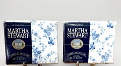 Vintage Martha Stewart Blue Bows Floral Fabric 2 Panels 55×108 NOS Cotton Blend