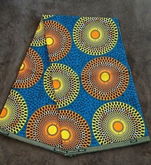 Blue, Orange & Yellow African Wax Print Fabric 6 Yards Bold Circle Ankara Fabric