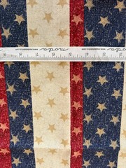 Stripes with Gold Glitter Stars Red Blue and Beige Background OOP 11/2 Yard