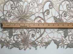 Skye BEIGE TAUPE Embroidered Floral Edge Guipure on Mesh Lace Fabric by the Yar