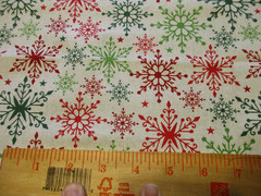 1 Fat Quarter New Cotton Fabric Christmas Red & Green Snowflakes on White