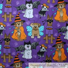 BonEful Fabric FQ Cotton Quilt Purple B&W Halloween Scenic House Moon Witch Mask