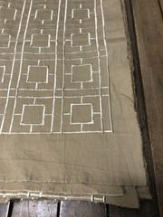 Maxwell Geometric Squares Embroidery Trellis Fabric Grand Central Tan 60x3Yd New