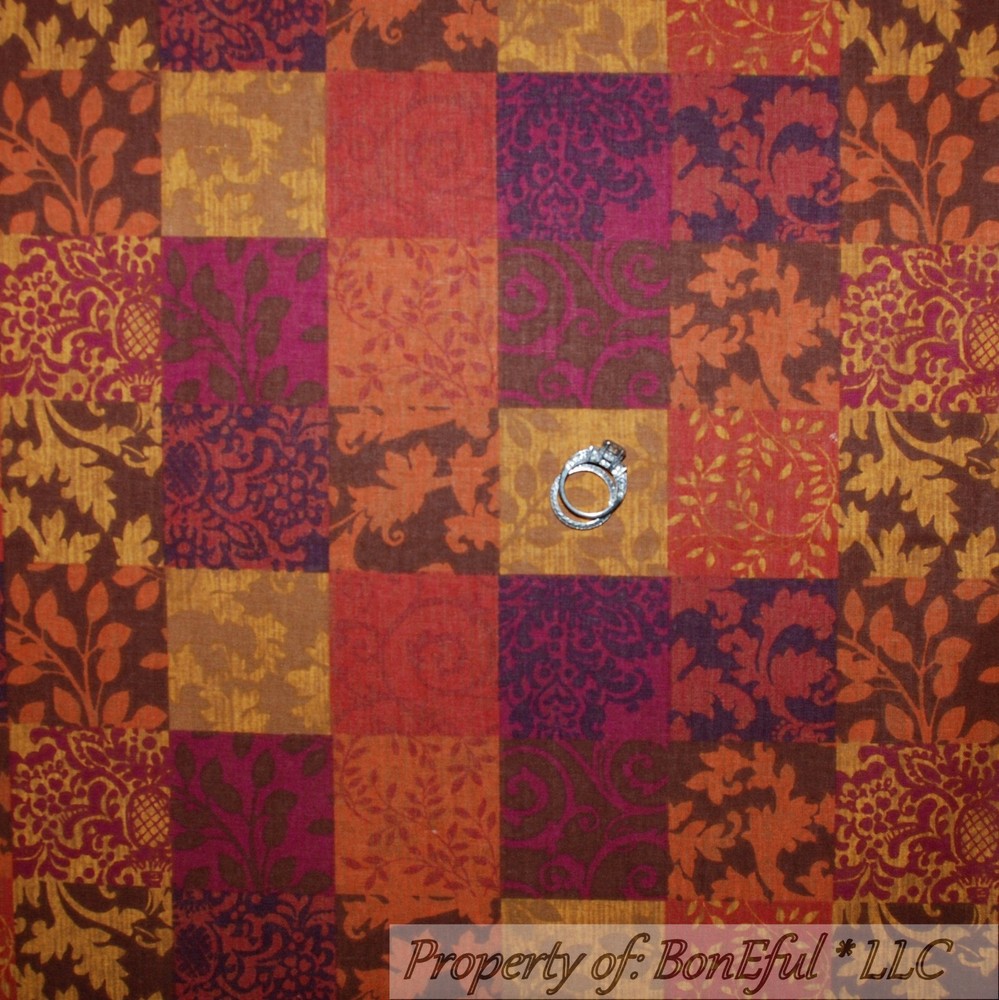 BonEful Fabric FQ Cotton Quilt Brown Orange Red Gold Flower Leaf Fall Patchwork