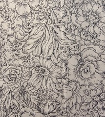 Black/White Allover Peonies 100% Cotton Fabric