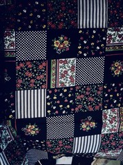 VTG Black & Brights Faux Ditsy Dots & Stripe Patchwork 3 ” SQ Cheater Quilt BTFQ