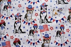 PATRIOTIC PUPS IN COSTUMES PRINT ON WHITE 100% COTTON FABRIC 39X43 INCHES