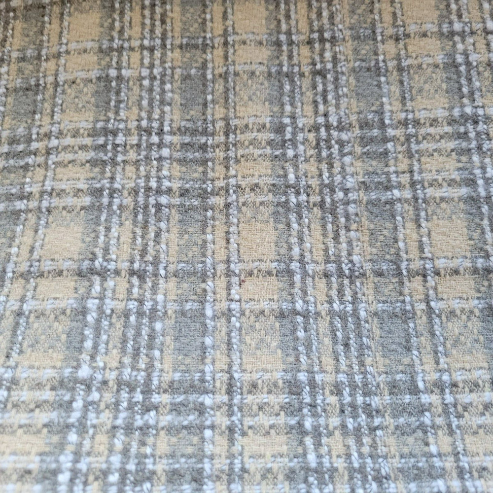 Beige, Gray, White, Soft Textured Plaid Flat Boucle Suiting from Tahari – Chic!