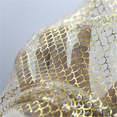 Gold Print Fish Scale Mesh Fabric Costume Clothes Dress Curtain Background Decor