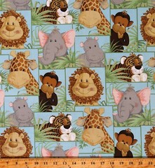 Cotton Jungle Babies Patch Safari Animals Kids Fabric Print by the Yard D779.01