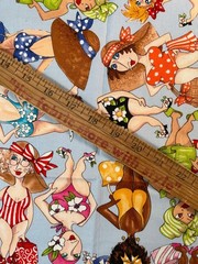 Fabric -RARE Vintage 2005 Loralie Harris Design Bathing Beauties 32.5 L x 19.5 W