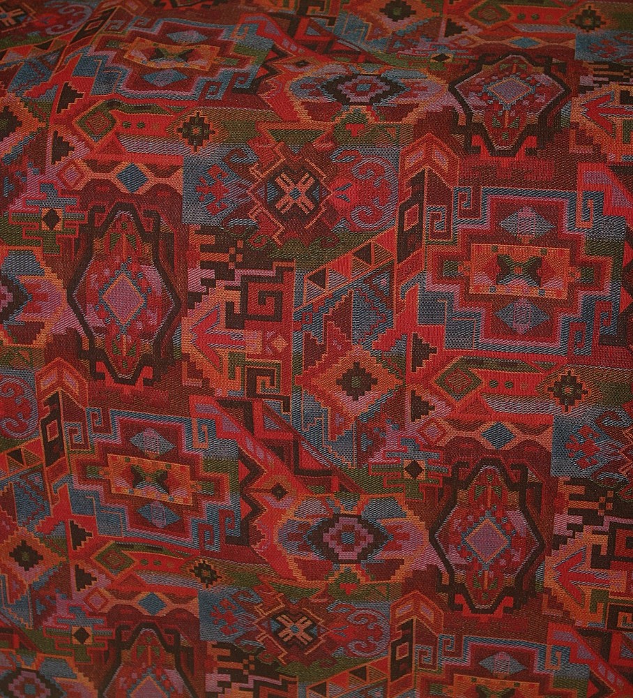 Southwest Aztec Tapestry Upholstery Fabric Remnant 55″ x 3.75 yds Deep Red woven
