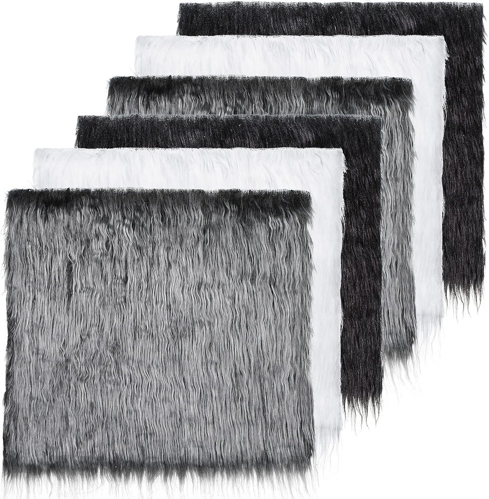 6 Pcs Faux Fur Fabric 10 X 10 Inch Fluffy Faux Fur Fabric Patches for Cosplay Ev
