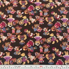 Vintage Dressup Bears Pin Dots Hi-Fashion Fabrics Black Cotton by the HALF YARD