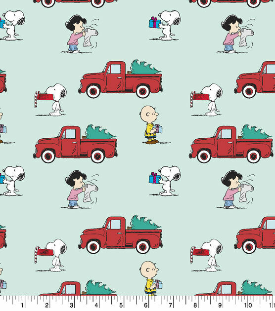 Snoopy Peanuts Christmas Cotton Fabric Red Truck 1/2 YD 18″ X 43” 100% cotton