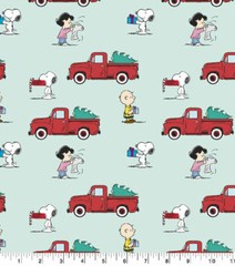Snoopy Peanuts Christmas Cotton Fabric Red Truck 1/2 YD 18″ X 43” 100% cotton