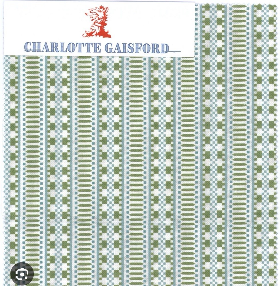 Charlotte Gaisford Poppy Green Stripe Fabric 1 3/4 Yard