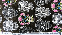 Sugar Skulls Cotton Fabric, David Textiles, SOLD BY 1/2 YD, Pink Roses