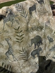 NEW SAFARI animals Sheer Fabric Voile Elephants Giraffe Gray Green 7 YDS Leopard