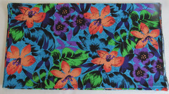Hawaiian Tropical Print Floral Cotton Broadcloth Fabric 2.7 Yards Blue/Orange