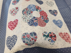 36x 44 Panel Vintage Basket Heart Blue Dots cut and sew Cheater quilt 100 cotton