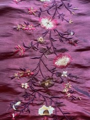 FAUX SILK FLOWERS EMBROIDERED~DRAPERY UPHOLSTERY Sold By The Yard Burgundy