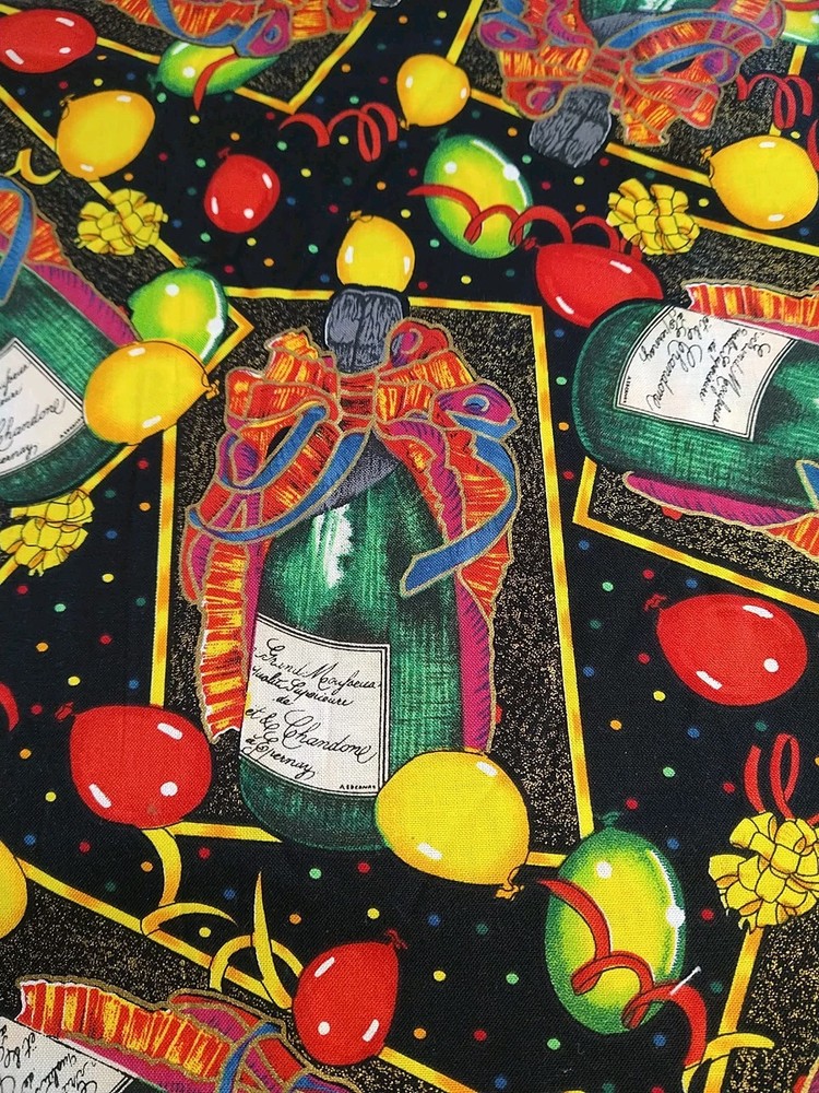 Shamash & Sons Cotton Fabric Happy New Year Champagne Balloons Celebrate BTHY