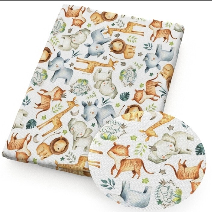 Zoo animals jungle safari 100% Cotton fabric 20×55″ 1197274 Half meter