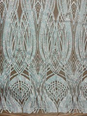 Athena Iridescent WHITE PINK Sequins on NUDE Mesh Lace Fabric by the Yard