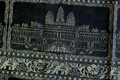 Thai Silk Blend Black Gold Fabric Tablecloth Fabric 37″x70″ Angkor Wat