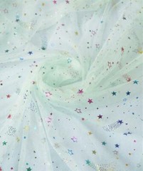 Lace Fabric Rainbow Glitter Colorful Star Tulle Mesh Fabric DIY Dress Home Decor