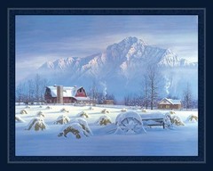 Early Snow Barn Scene Winter Farm Shane Lamb 36×44″ Cotton Fabric Panel