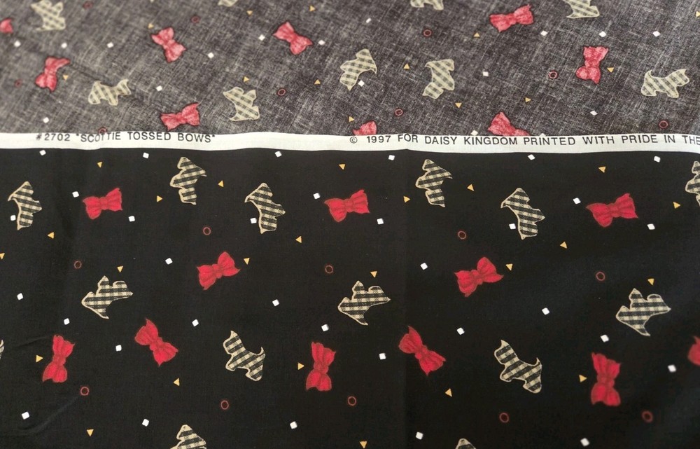 1997 Daisy Kingdom Scottish Terrier Puppy Dog Plaid Red Bows Fabric 2 Yards
