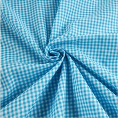 Gingham Check Yarn Dyed Large Aqua Poly/Cotton Fabric 45″ Easy Care by the Yard