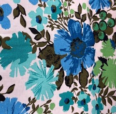 Dupont Upholstery Fabric Floral Print 1/2 yard x 46″ Blue/Green Vtg