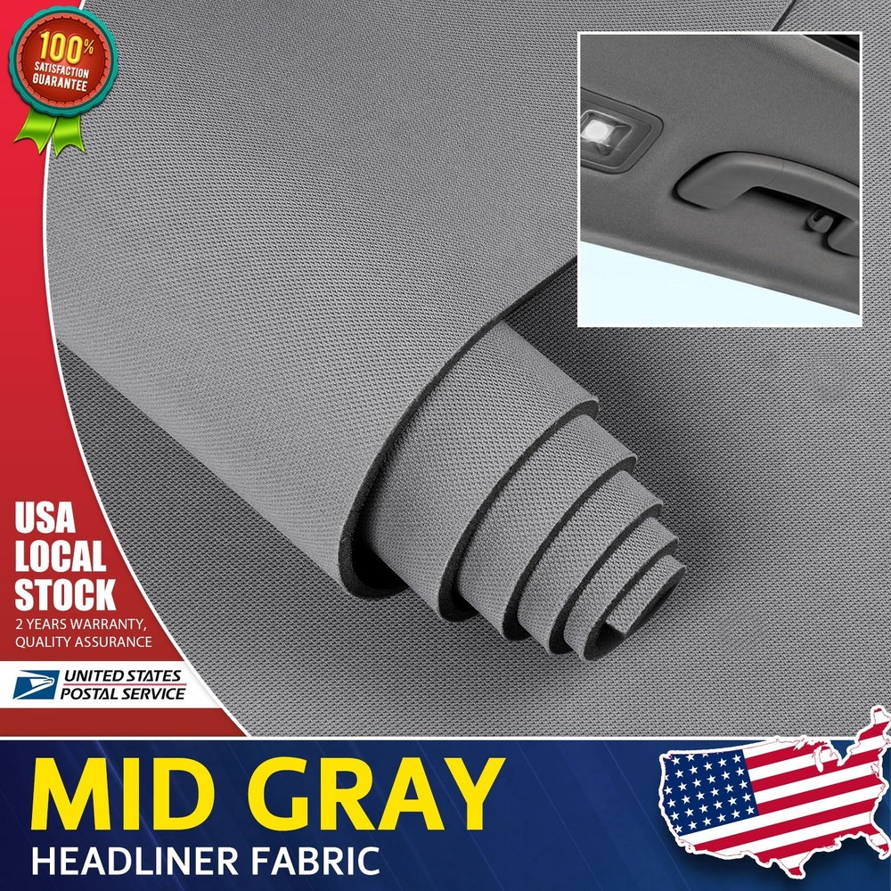 Mid Gray Flat Knit Headliner Fabric with Foam Backing Automotive Upholstery 60″