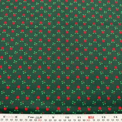 Vintage Cranston Christmas Apples & Holly Green Stiffer Cotton Remnant 15″ x 44″