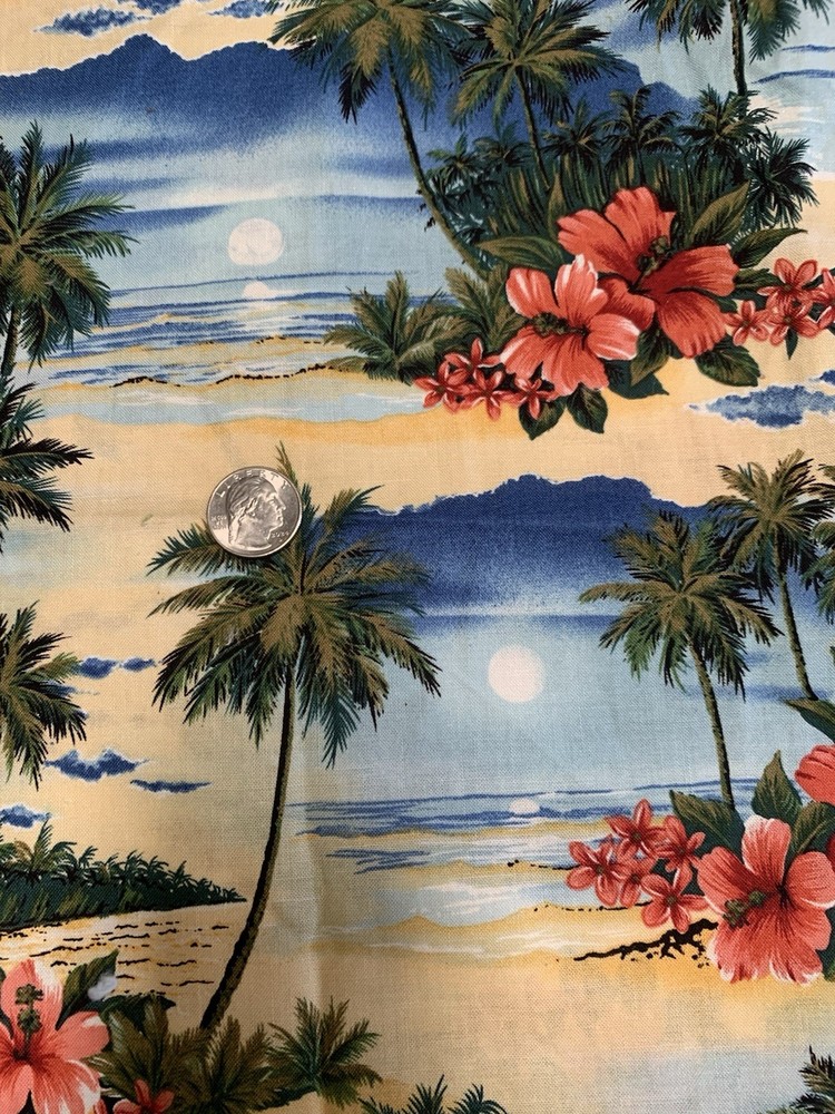Remnant – Vintage Hawaiian Scene Cotton fabric – 30 X 45”