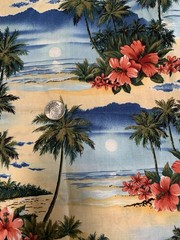 Remnant – Vintage Hawaiian Scene Cotton fabric – 30 X 45”