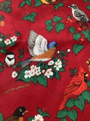 Vintage Fabric Red With Birds Cardinal Blue Birds Cotton 1.5 Yards VIP Cranston
