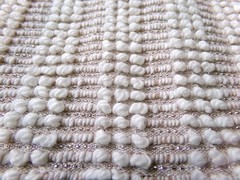 Chic Mocha Vtg Chenille Bedspread Fabric Silver Lurex & White Pearl Pops 20×24″