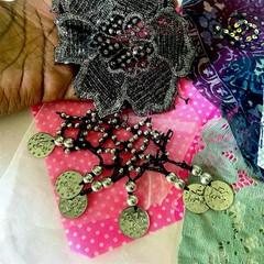 Fabric Lace Scrap Bundle Junk Journal, Slow Stitch Vintage Sewing Cotton Linen