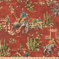 Cowboy Rodeo Fabric, Waverly Southwestern Horse Ranch Western Cattle Cotton Duck