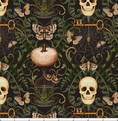 Lumin/White Owl – Dark Academia – Damask – Black, Fabric BTY